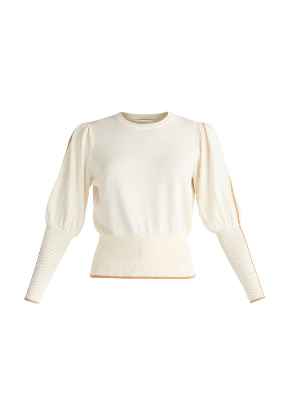 Paisie Contrast Colour Edge Knitted Top in Cream Cut Out